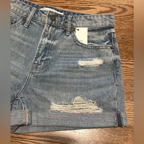 Hidden High-Rise Riley Distressed Boyfriend Denim Shorts Blue Size Small - Picture 4 of 7